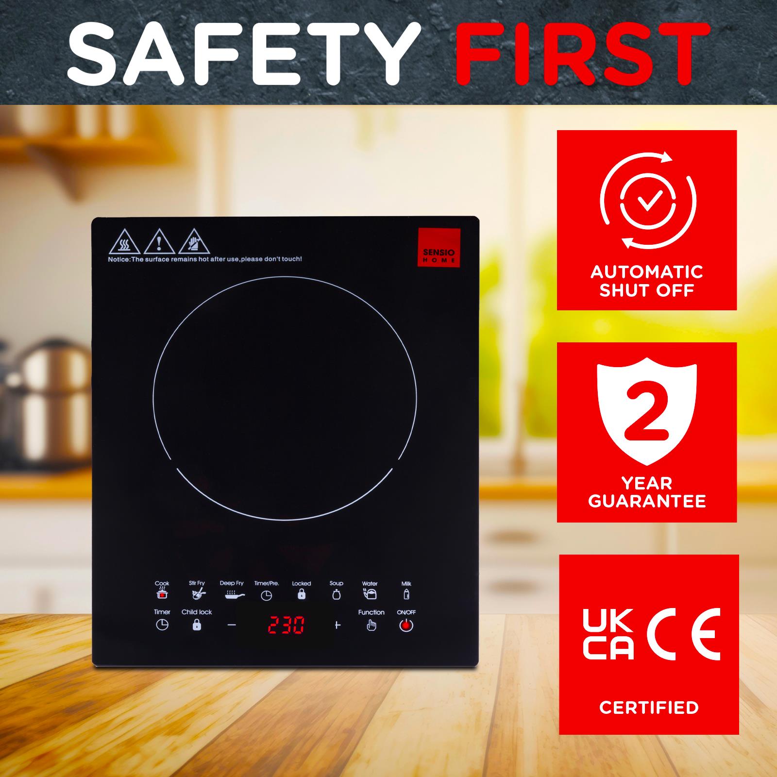 Sensiohome Electric Digital Induction Hob 8 Adjustable Temperature & Power Settings, 6 Cooking Settings