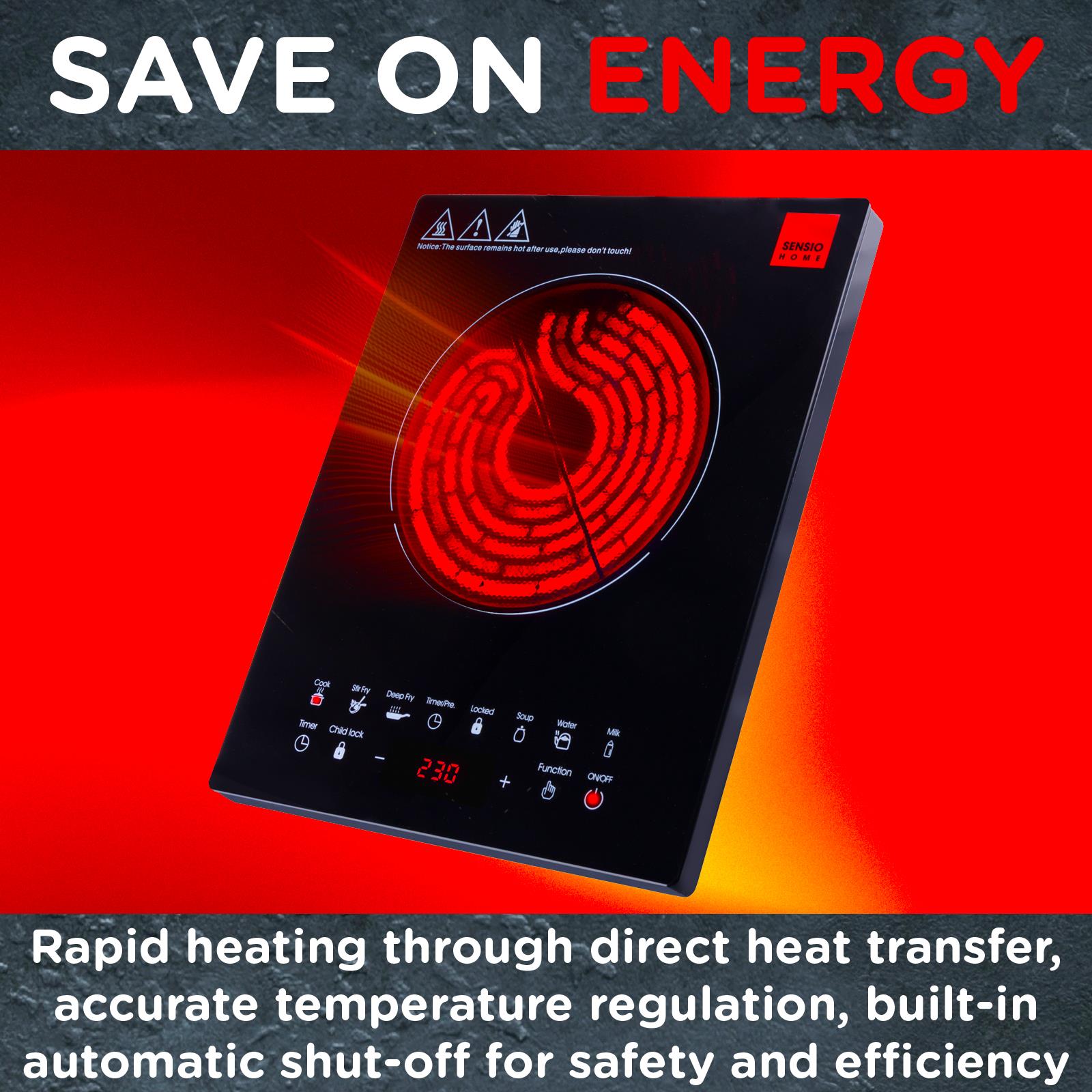 Sensiohome Electric Digital Induction Hob 8 Adjustable Temperature & Power Settings, 6 Cooking Settings