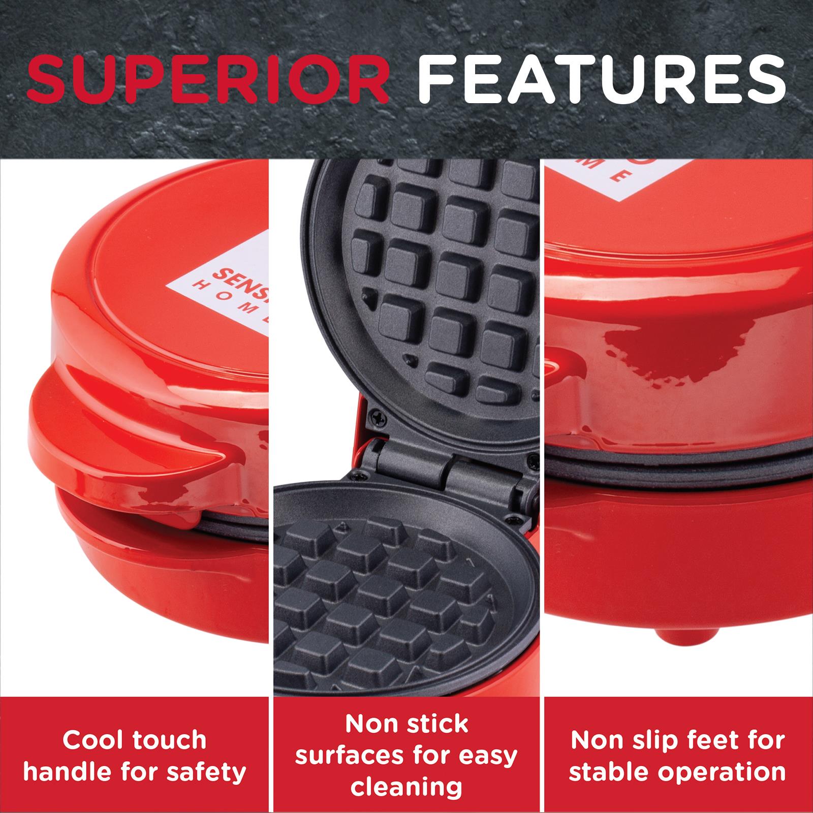 Global Gourmet by Sensiohome Mini Waffle Maker Machine Red 550W