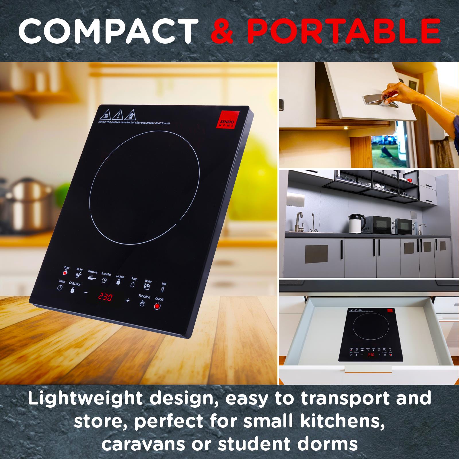 Sensiohome Electric Digital Induction Hob 8 Adjustable Temperature & Power Settings, 6 Cooking Settings