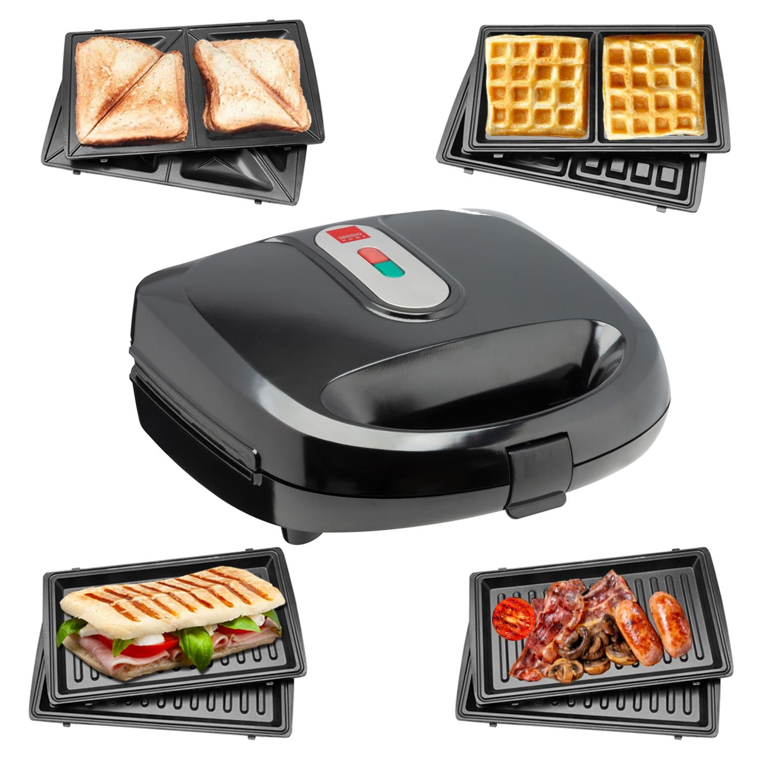 Sensiohome Multi Functional 3 in 1 Stylish Waffle, Deep Fill Sandwich, Grill & Panini Maker