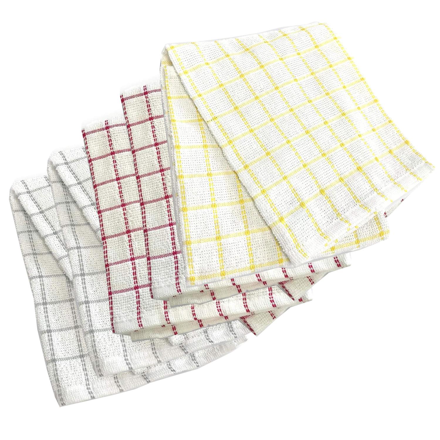 Sensiohome 100% Natural Cotton Terry Tea Towels | Soft Vintage Kitchen 5 Pack | Large 45 x 65cm | Multicoloured